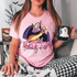 Shawty A 'Lil Batty DTF Heat Transfer, vibrant cartoon design of a bat with colorful accents on a pink T-shirt.