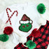 YOUTH Grouchy Green Guy Chenille Patch, festive holiday-themed patch with a mischievous green character wearing a Christmas hat and star-shaped decorations.