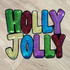 Sequin Holly Jolly Patch, colorful embroidered patch with the words 'HOLLY JOLLY' in rainbow-colored sequins on black fabric.
