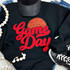 Basketball RED Game Day Chenille Patch, embroidered red and orange basketball patch with 'Game Day' text on black clothing