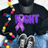 Purple Ribbon Fight Sequins Chenille Patch, vibrant purple sequin patch with a ribbon symbol on a black sweatshirt.
