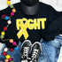 Yellow Ribbon Fight Sequins Chenille Patch, a sparkly yellow ribbon patch with sequins on a black sweatshirt.