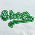 GREEN Cheer Sequin Patch, a vibrant green embroidered patch with glittering sequins spelling the word 'Cheer' on a white background.
