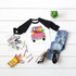 Back To School Pink Vintage Truck Sublimation Transfer, colorful school supplies and casual children's clothing arranged on white wooden background.