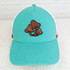 Mushrooms Leather Hat Patch, turquoise baseball cap with brown mushroom patch embroidery on front