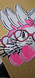 FLAWED Bunny with Glasses Chenille Patch, pink bunny patch with glasses, bunny ears, and cheerful expression, featuring a partially damaged design.