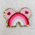 Mouse RAINBOW Glitter Chenille HAT/POCKET Patch, colorful rainbow-themed embroidered patch with pink, red, and white chenille, outlined with gold glitter on a white textured background.