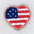 American Flag HEART Chenille & Glitter HAT/POCKET Patch, embroidered patch featuring an American flag design in the shape of a heart with a glittery border.