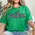 Panthers Sequin Patch, green t-shirt with black and silver sequin embroidered panther logo.