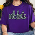 Wildcats Sequin Patch, purple T-shirt with sequin embellishment spelling 'wildcats' in cursive.
