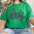 Chiefs Sequin Patch, green t-shirt with embroidered Chiefs logo made of sequins.