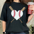 Baseball Heart and Bats Chenille/Sequin Patch, embroidered patch featuring a baseball heart with two crossed bats, with sequin accents on the bats.
