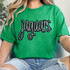 Jaguars Sequin Patch, green t-shirt with a black and silver sequined Jaguar logo.