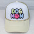 Party Lights Hat Chain, colorful beaded decorative chain attached to a beige and white cap with 'Dog Mom' embroidered patch.