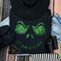 Spangled Jack Green Face Heat Transfer, green rhinestone skull design on black t-shirt.