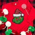 YOUTH Grouchy Green Guy Sequin Patch, a holiday-themed embroidered patch with a green sequined hand wearing a red sequined Santa hat with a white pom-pom