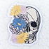 Floral Skull Embroidered HAT/POCKET Patch, embroidered patch featuring a detailed skull design with colorful embroidered flowers in yellow, pink, and blue.
