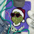 Heart Eyes Green Guy Sequin Patch, a colorful sequin embroidered patch of a dog wearing heart-shaped sunglasses and a Santa hat, decorated with shiny sequins for a sparkling effect.