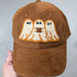 Fall Ghost Trio Chenille Hat with Pocket Patch, a brown corduroy baseball cap featuring an embroidered ghost design with Halloween-themed colors and patterns.