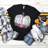 Pastel pumpkin ADULT Screen Print Heat Transfer, colorful pastel pumpkin design on black T-shirt for adults.