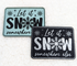 Let It Snow Somewhere Else FAUX Leather Patch, Christmas-themed faux leather patches with snowflake design and text.