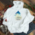 Merry and Bright Blue Christmas Tree Gold Glitter Effect Sublimation Transfer, decorated holiday sweatshirt with festive design.
