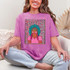 Raiders Colorful Mascot DTF Heat Transfer, vibrant colorful mascot design of a woman with a feather headdress on a pink T-shirt.
