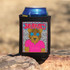 Jaguars Colorful Mascot DTF Heat Transfer, cartoon jaguar wearing star-shaped sunglasses and a pink shirt, on a beverage can holder.
