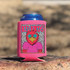 Red Birds Colorful Mascot DTF Heat Transfer, vibrant colorful cartoon bird mascot with star-shaped sunglasses and pink shirt on a beverage can koozie.
