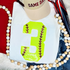 Softball Number Sequin Patch, bright yellow sequin patch with a large number 3 and decorative pink and black embroidery details.