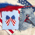 Patriotic Coquette Bow Fluffy Patch, patriotic bow with stars and stripes design for 4th of July celebration.