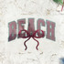 Beach with Bow Sequin Transfer, a colorful sequin decal with the word 'BEACH' and a pink bow in the center.