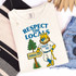 Respect Your Locals - PICK YOUR TEAM DTF Heat Transfer, a graphic T-shirt featuring a cartoon lion mascot wearing a Royals baseball uniform, holding a Kansas City sign, with a tree and text in blue and yellow.