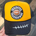 Tailgates And Touchdowns Embroidered Hat with Football Patch, Black and Yellow Trucker Cap.