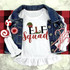 Elf Squad Glitter Effect Christmas Sublimation Transfer, festive holiday design on a white shirt with red and green glitter accents, placed with candy canes, peppermint candies, and a denim jacket on a holiday-themed background.