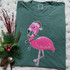 Product Christmas Flamingo Sequin Patch, pink flamingo wearing a Santa hat with sequin embellishments.