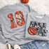 Basketball Number Sequin Patch, gray sweatshirt with number 18 sequin design and a corresponding sports-themed graphic tee.