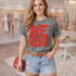 Be Mine Fluffy Valentine's Day Patch, a soft, red textured patch with the phrase 'BE MINE' in bold capital letters on a casual gray T-shirt.