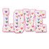 LOVE Multicolor Heart Fluffy Valentine's Day Patch, embroidered patch with colorful hearts on a fluffy white background, outlined in pink.