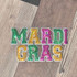 Mardi Gras Sequins Patch, colorful sequin patch spelling out 'MARDI GRAS' in vibrant colors with glitter and outlining details.