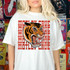 MC Band Tee DTF Heat Transfer, graphic t-shirt featuring a fierce roaring tiger face with the words Motely Crue repeated in the background.