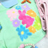 Fluffy Bunny & Flower Easter Chenille Patch, colorful fuzzy bunny and flower design for Easter craft or decoration.