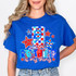 Reading Is My Thing DTF Heat Transfer, colorful patriotic-themed design showcasing books and stars on a blue t-shirt.