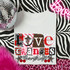 Patterned Love Changes Everything SET DTF Heat Transfer, colorful patterned designs on a white t-shirt, surrounded by zebra and leopard print fabrics, pink fuzzy material, a disco ball, and a neon love sign.