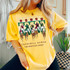 Churchill Downs Derby DTF Heat Transfer, colorful illustration of horse racing horses and jockeys at the Kentucky Derby on a yellow t-shirt.