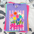 Flower Bouquet Title DTF Heat Transfer, colorful floral design with the word Mama on a purple t-shirt.