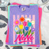 Flower Bouquet Title DTF Heat Transfer, colorful floral design on purple t-shirt with the word 'NeNe' printed in pink