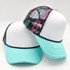 Blue Neon Lightning Bolts Foam Trucker Hat, front view showing the colorful lightning bolt pattern on the mesh back and the light blue foam front and bill.