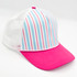 Pink & Blue Stripe Structured Cotton Trucker Hat – Fully Adjustable Boutique Blank Cap
