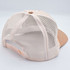 Neutral Stripe Structured Cotton Trucker Hat – Fully Adjustable Boutique Blank Cap, beige trucker hat with mesh back and striped fabric front.